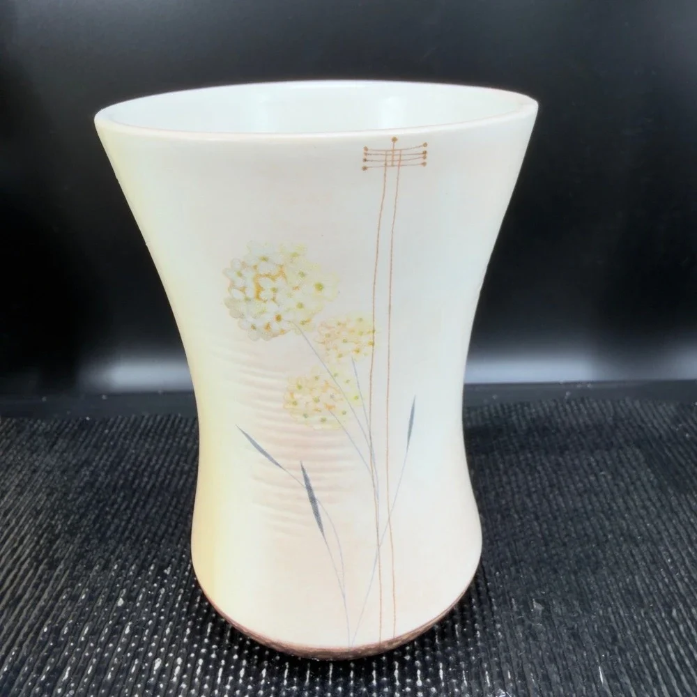 Croscill China Floral Ceramic Vase Cup Cream Yellow Flowers Ribbed‎ Texture VTG